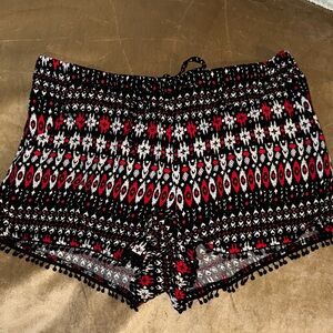 Patterned Black and Red Women Shorts